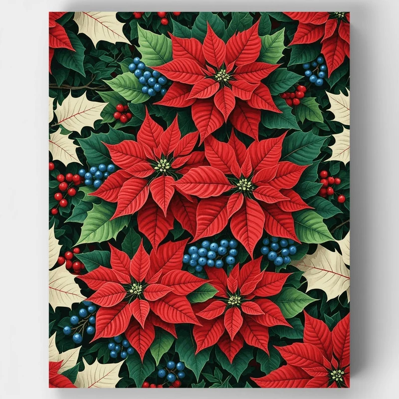 Christmas Poinsettia & Holly Berries - Paint by Numbers Kit