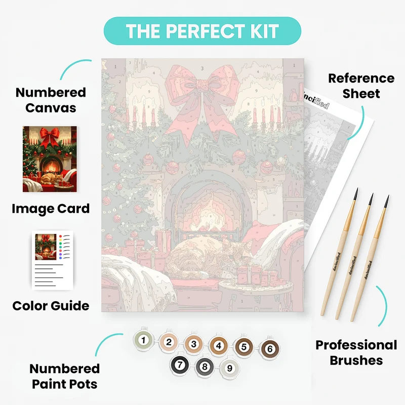 Cozy Christmas Cat by the Fireplace - Paint by Numbers Kit
