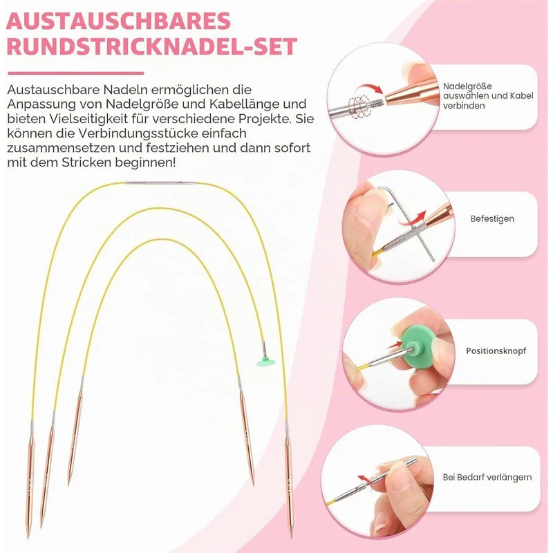 Austauschbares Rundstricknadel-Set mit Zubehör für Anfänger & Profis