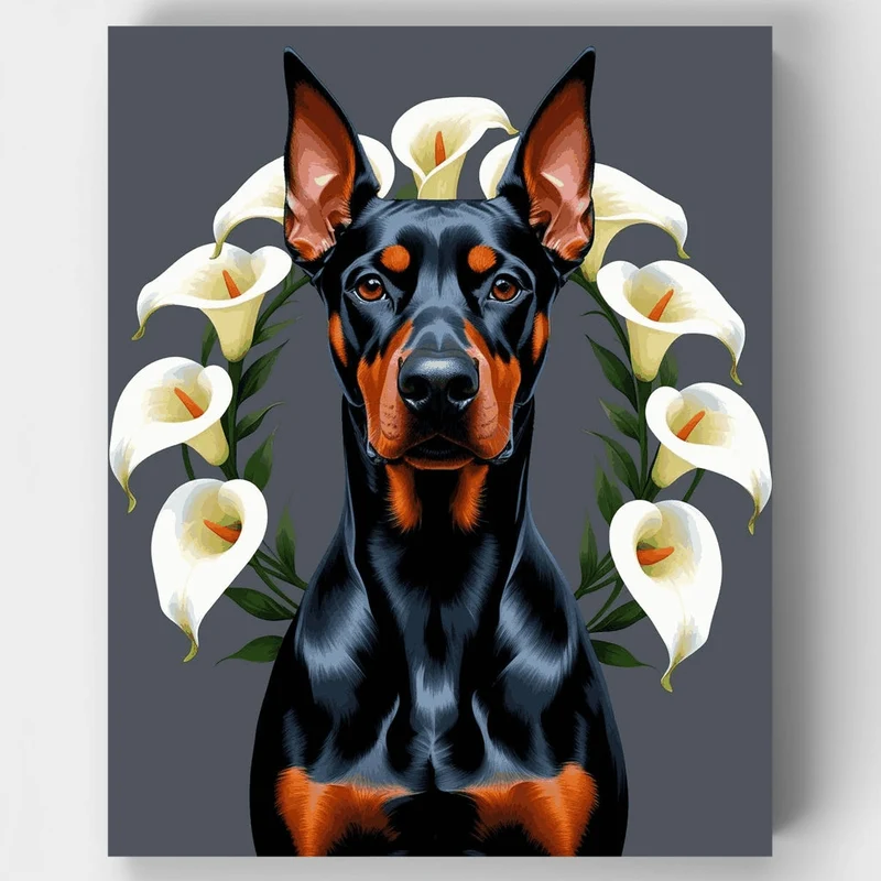 Doberman with Calla Lilies - Paint by Numbers Kit