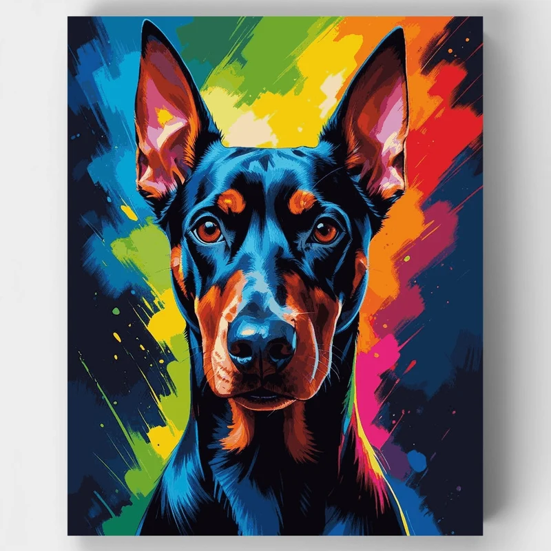Colorful Doberman with Rainbow Splash - Paint by Numbers Kit