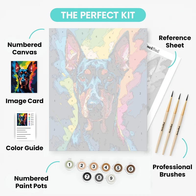 Colorful Doberman with Rainbow Splash - Paint by Numbers Kit
