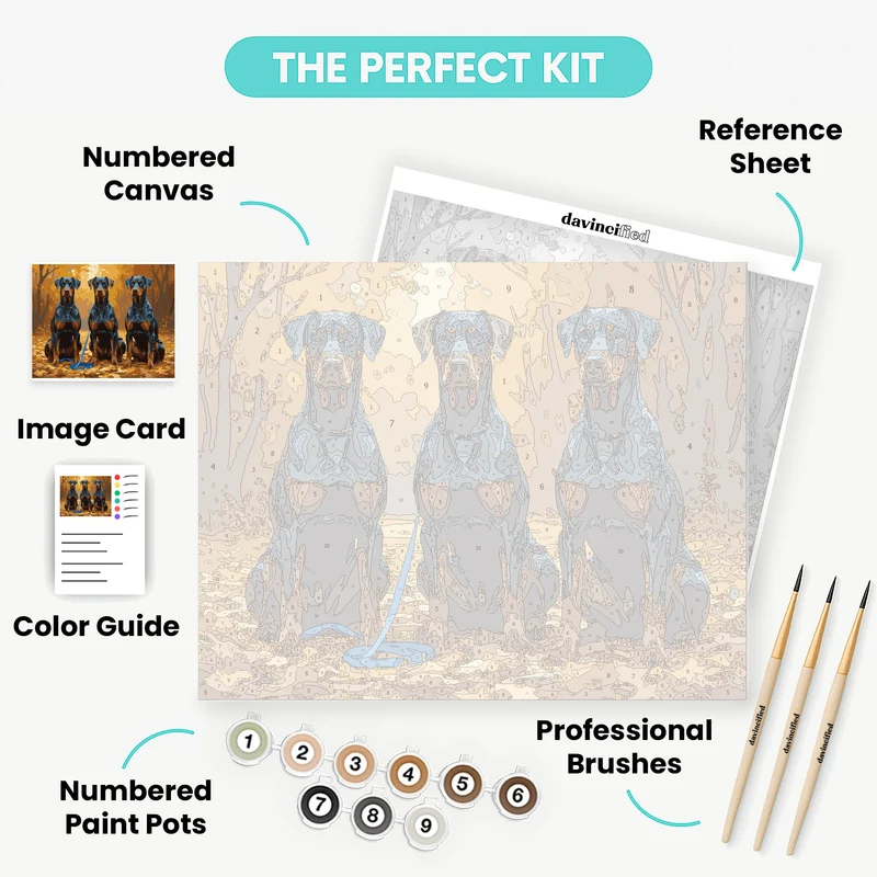 Three Dobermans in Autumn Forest - Paint by Numbers Kit