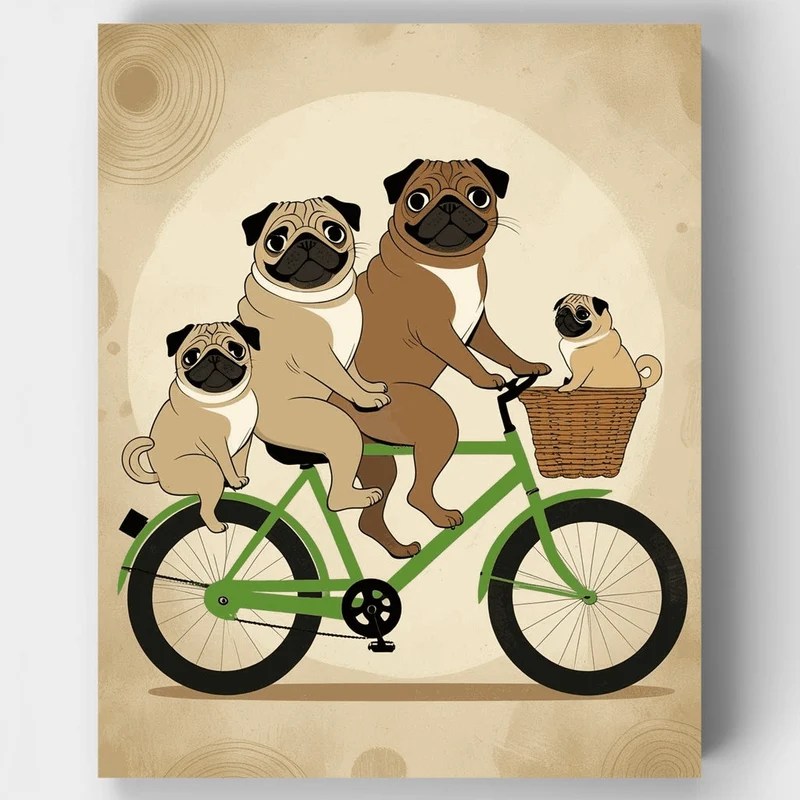 Pugs on a Bicycle - Paint by Numbers Kit