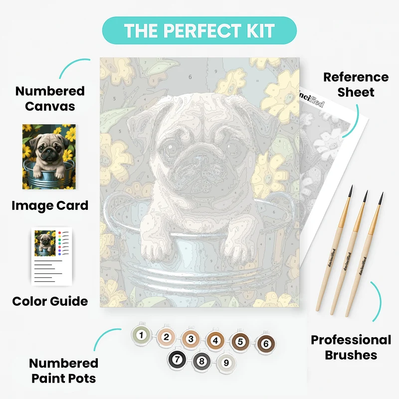 Adorable Pug Puppy in Flower Garden - Paint by Numbers Kit