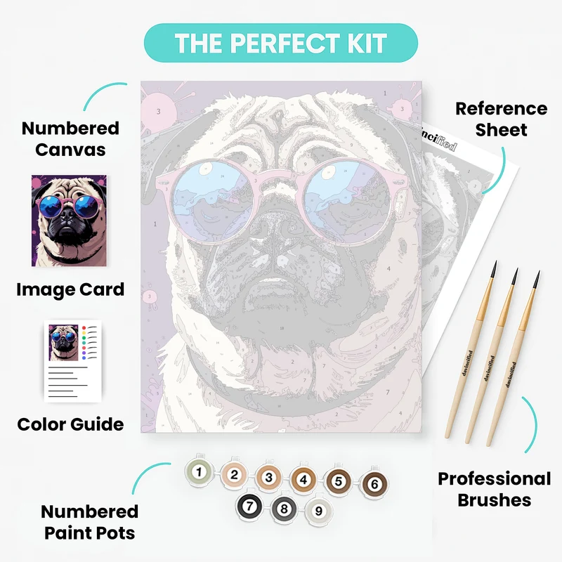 Cool Pug with Sunglasses - Paint by Numbers Kit