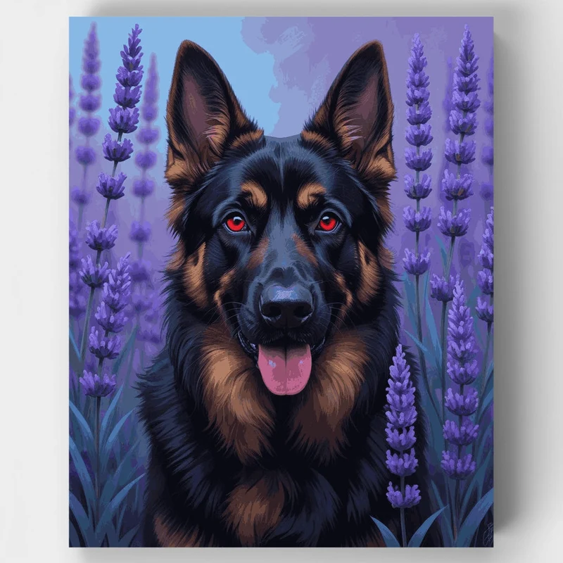Majestic German Shepherd in Lavender Field - Paint by Numbers Kit