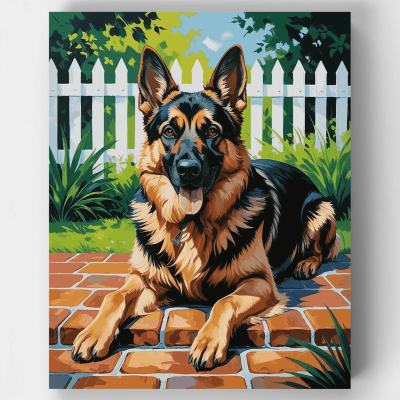 German Shepherd in Garden - Paint by Numbers Kit