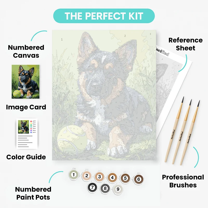 German Shepherd Puppy with Tennis Ball - Paint by Numbers Kit