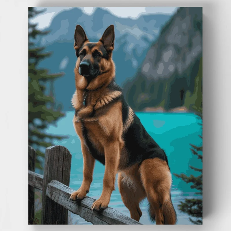 Majestic German Shepherd in Mountain Landscape - Paint by Numbers Kit
