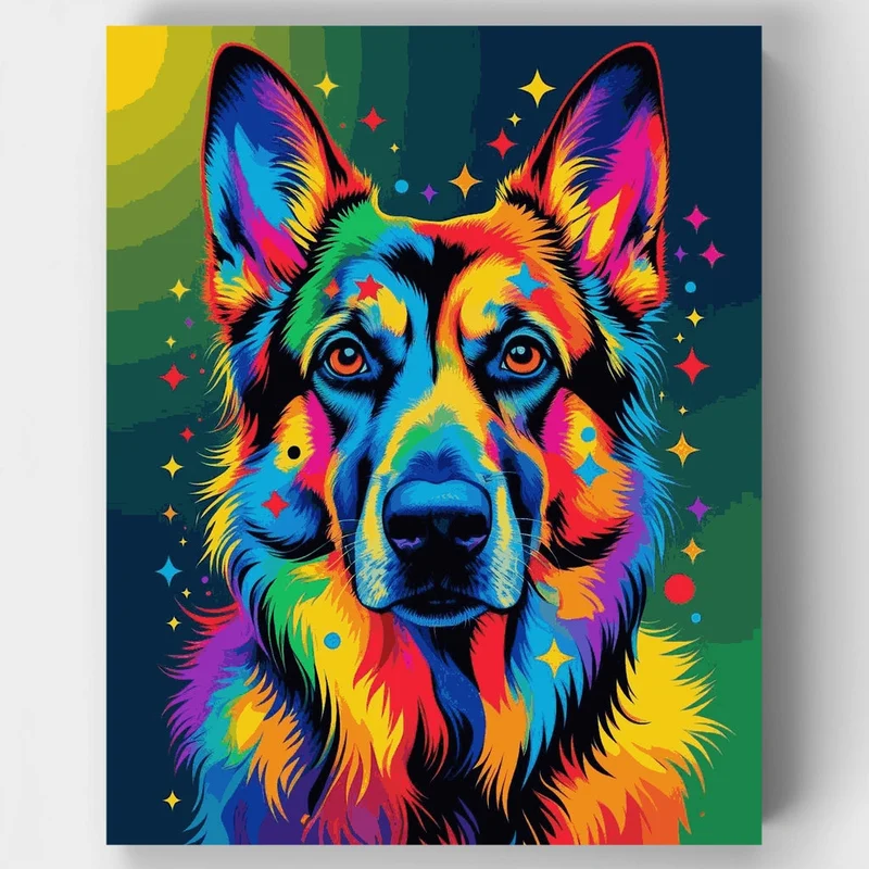 Vibrant Rainbow German Shepherd - Paint by Numbers Kit