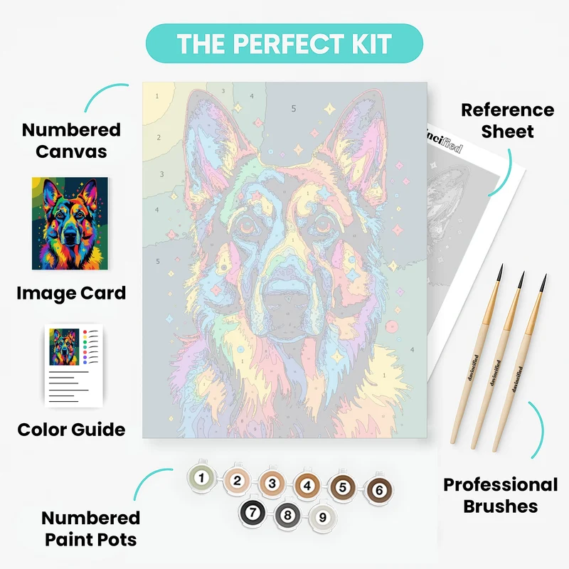 Vibrant Rainbow German Shepherd - Paint by Numbers Kit