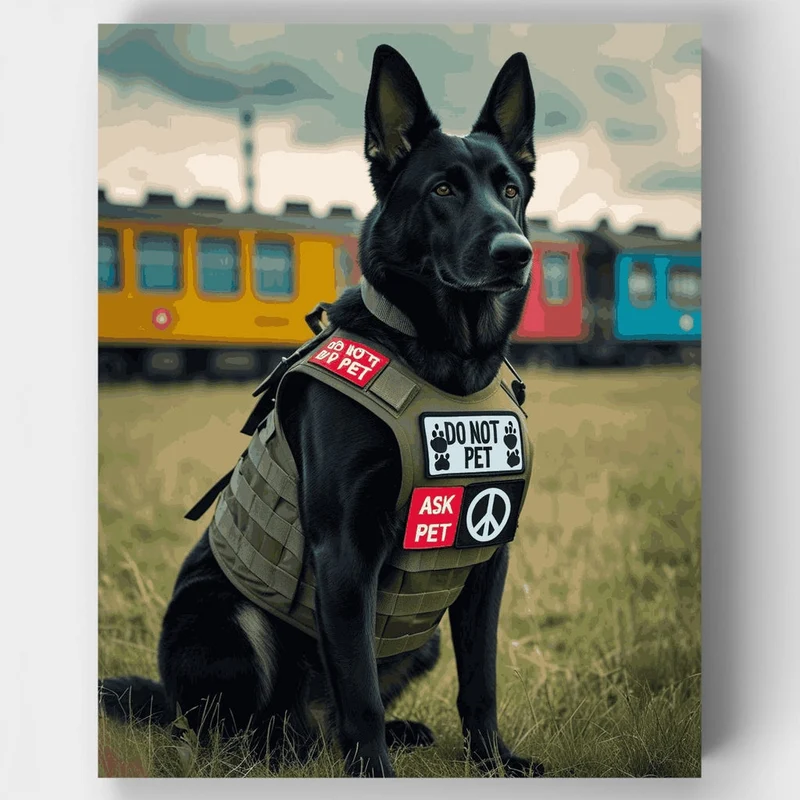 German Shepherd Service Dog with Colorful Train - Paint by Numbers Kit
