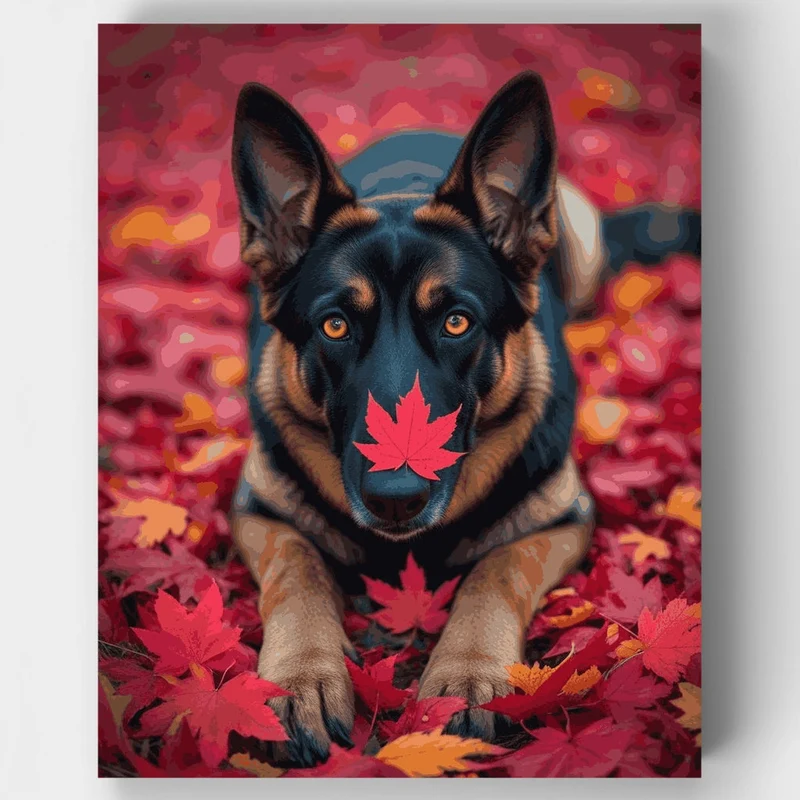 German Shepherd with Autumn Leaves - Paint by Numbers Kit