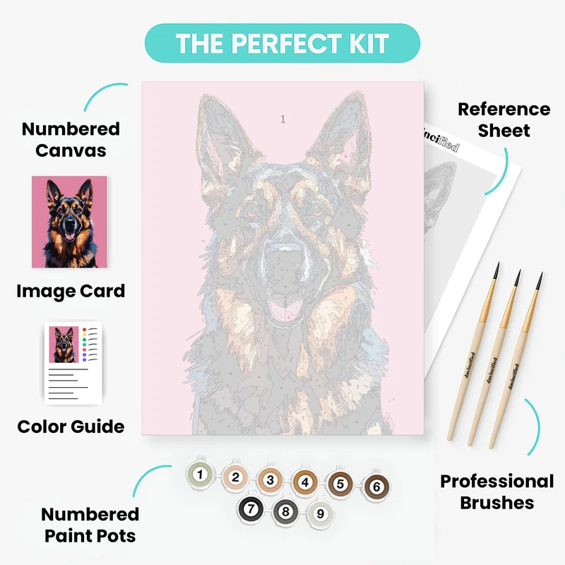 German Shepherd Pop Art Portrait - Paint by Numbers Kit