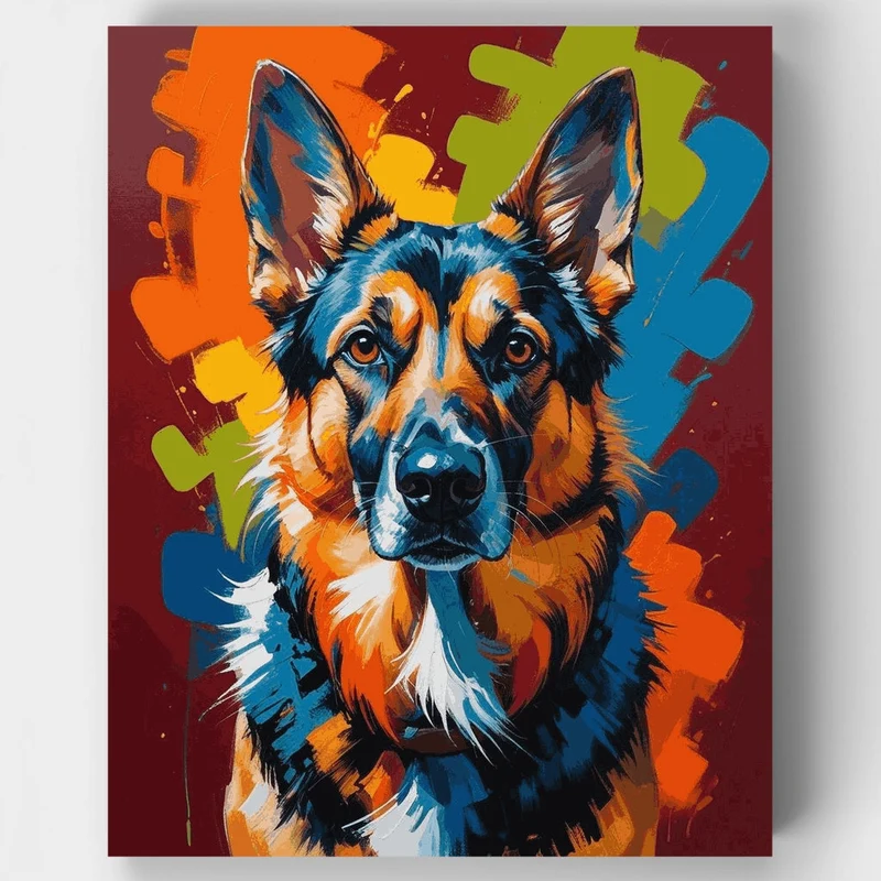 Vibrant German Shepherd Portrait - Paint by Numbers Kit