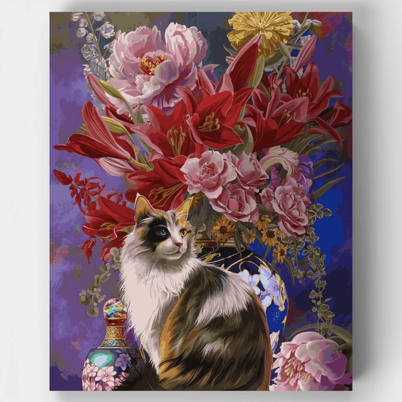 Cats And Flowers Four Chinoiserie - Paint by Numbers Kit