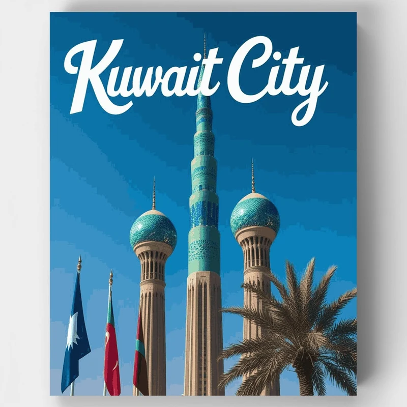 Kuwait Mosque with Turquoise Domes - Paint by Numbers Kit