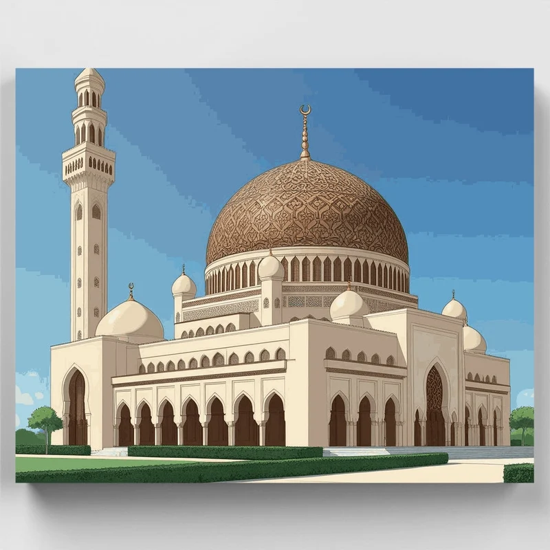 Grand Islamic Mosque with Ornate Dome - Paint by Numbers Kit