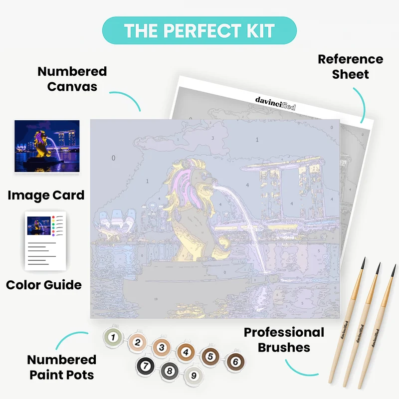 Singapore Merlion Fountain at Night - Paint by Numbers Kit