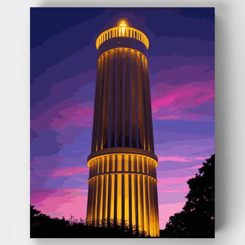 Illuminated Tower at Twilight - Paint by Numbers Kit
