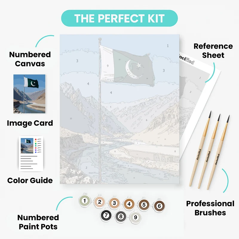 Pakistan Flag in Mountain Valley - Paint by Numbers Kit