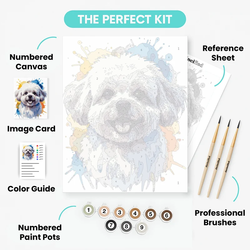 Watercolor Bichon Frise Portrait - Paint by Numbers Kit