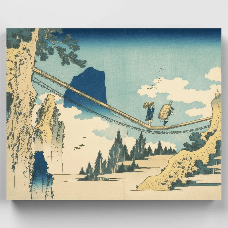 The Suspension Bridge on the Border of Hida and Etchū Provinces - Paint by Numbers Kit