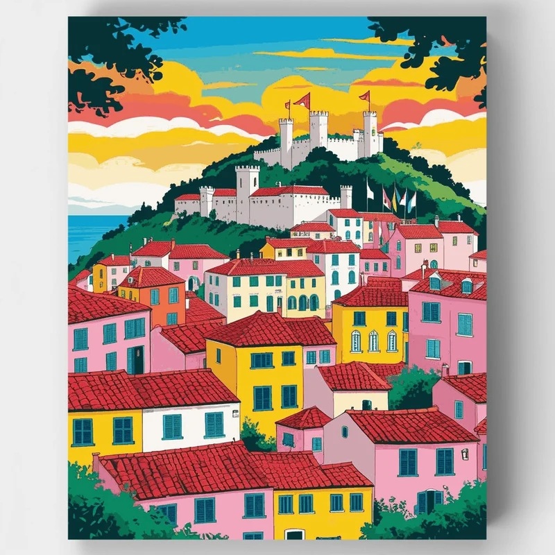Mediterranean Hillside Castle Town - Paint by Numbers Kit