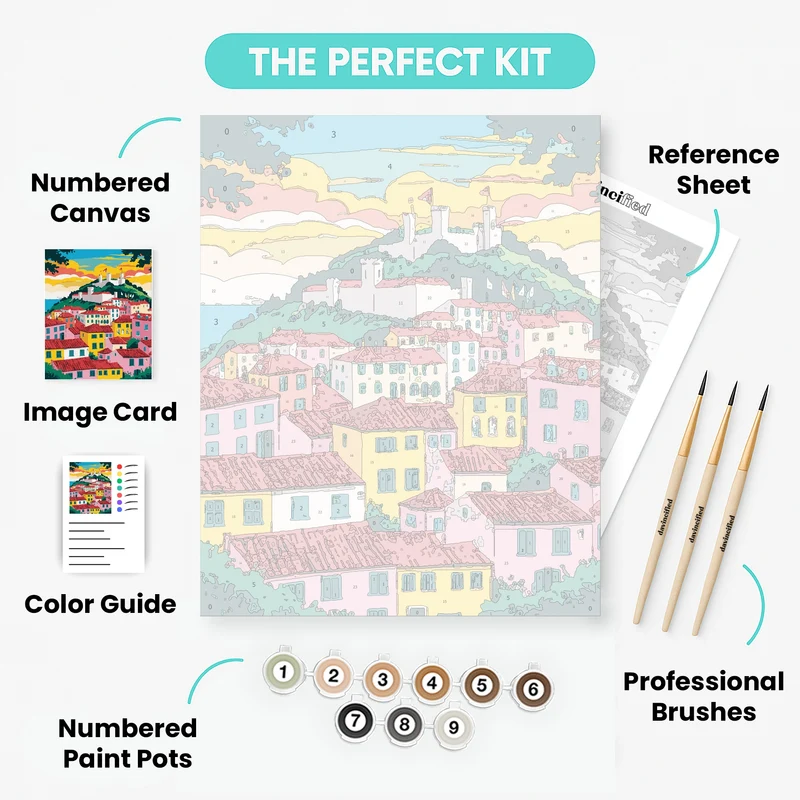 Mediterranean Hillside Castle Town - Paint by Numbers Kit