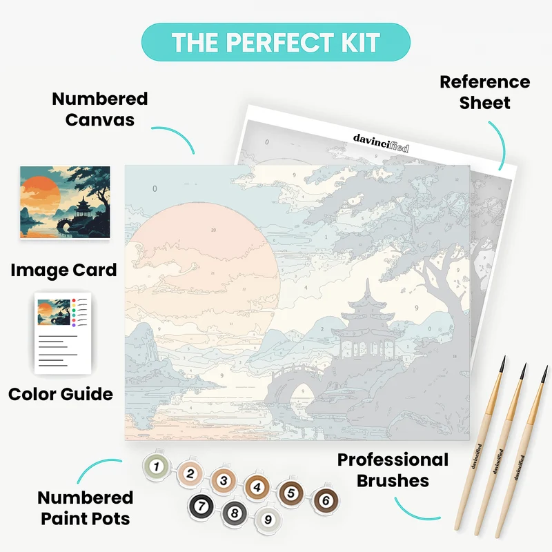 Tranquil Chinese Pagoda Sunset - Paint by Numbers Kit