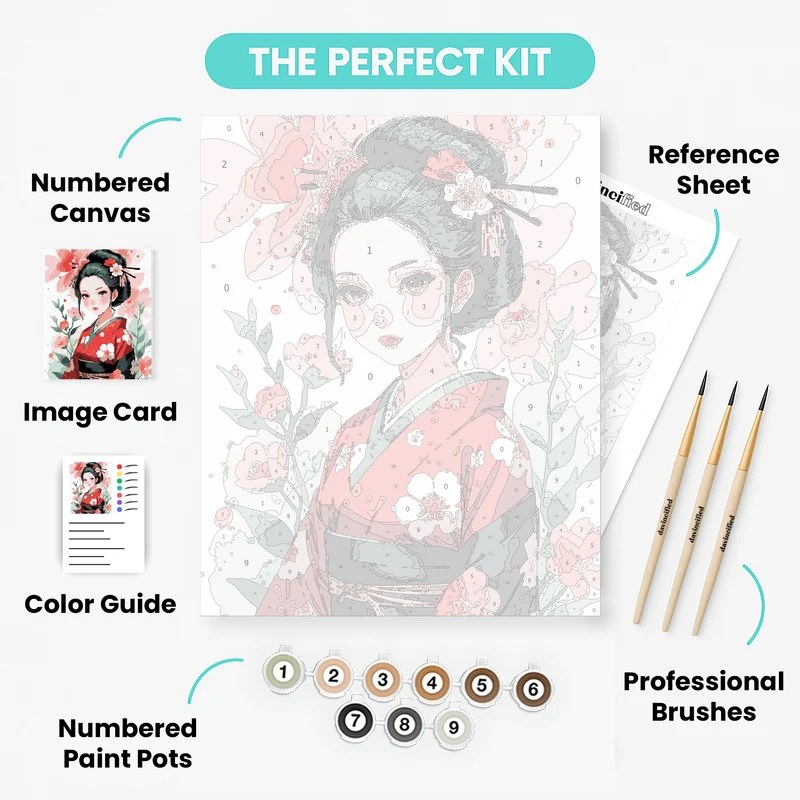 Japanese Geisha with Cherry Blossoms - Paint by Numbers Kit