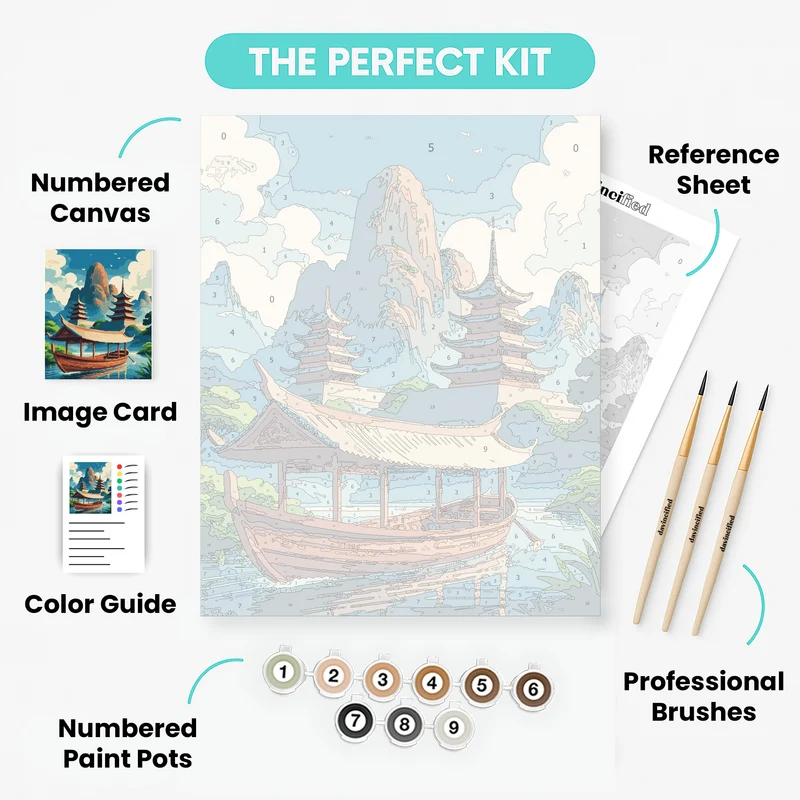 Chinese Pagoda Boat Journey - Paint by Numbers Kit