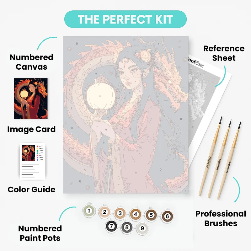 Chinese Dragon Lady with Lantern - Paint by Numbers Kit