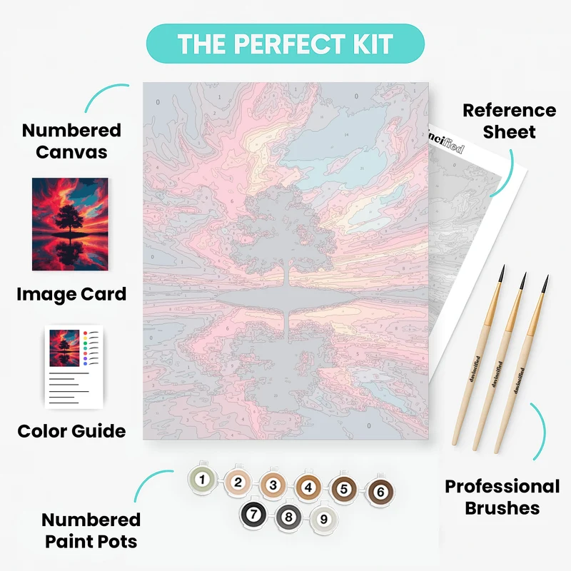 Fiery Sunset Tree Reflection - Paint by Numbers Kit