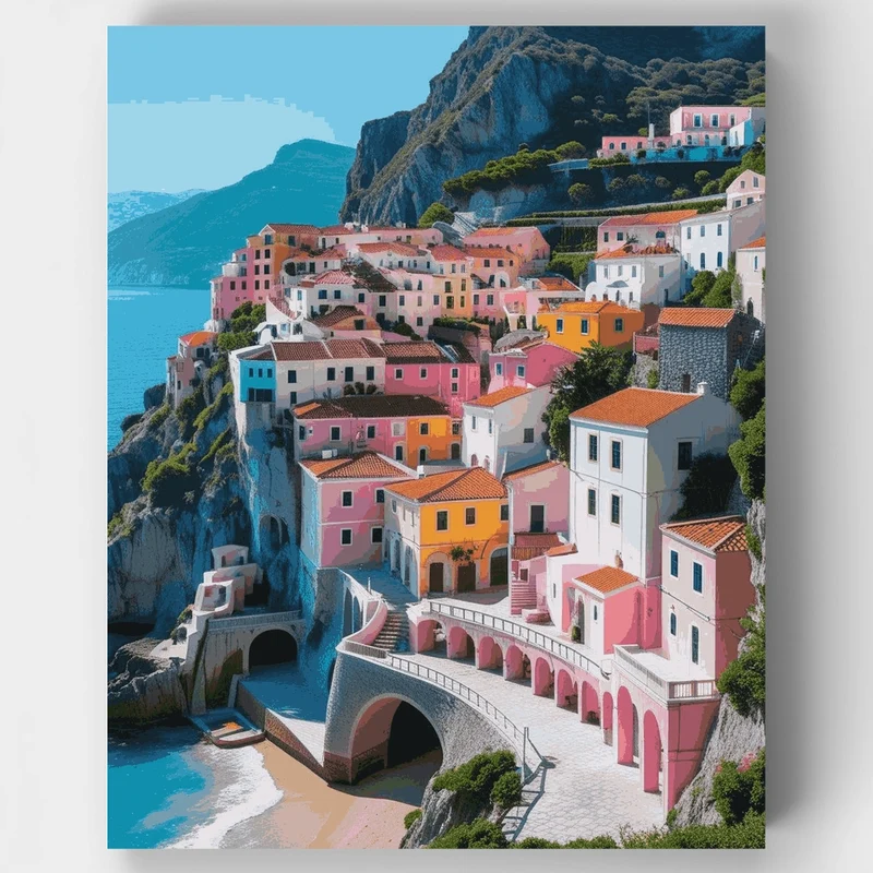 Colorful Coastal Village - Paint by Numbers Kit