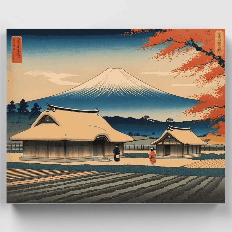 Traditional Japanese Village with Mount Fuji - Paint by Numbers Kit