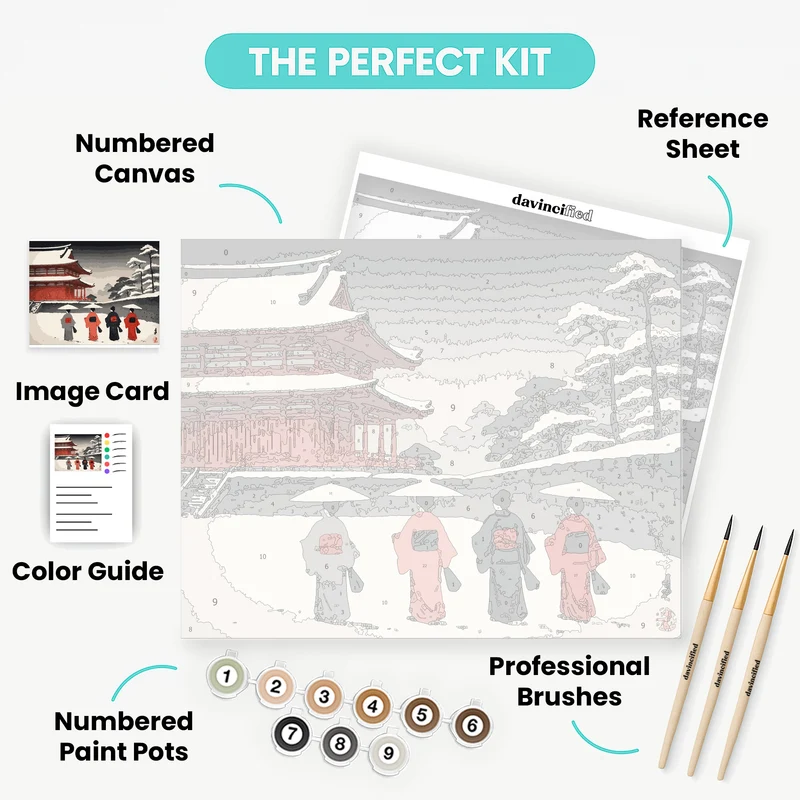 Japanese Temple in Winter Snow - Paint by Numbers Kit
