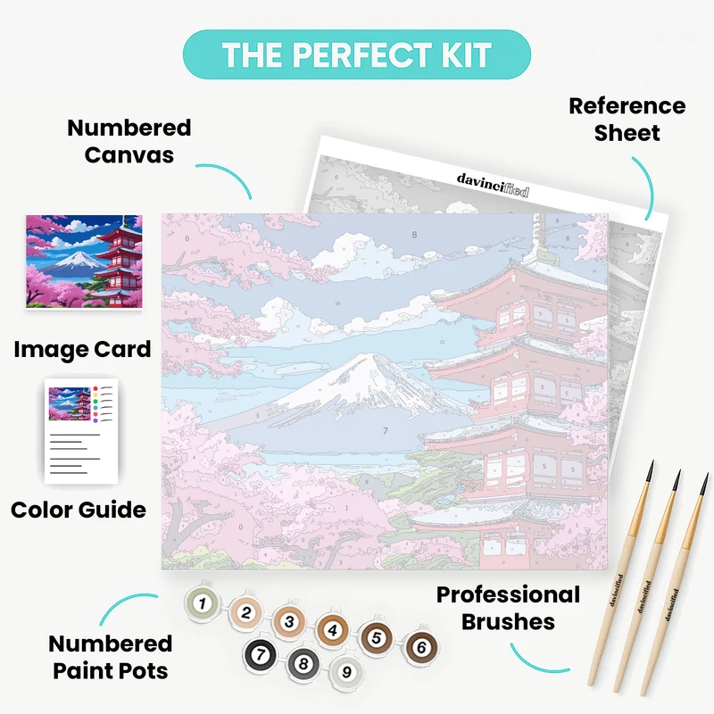 Mount Fuji Cherry Blossom Pagoda - Paint by Numbers Kit