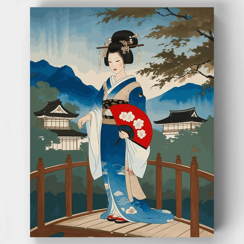 Geisha on Temple Bridge - Paint by Numbers Kit