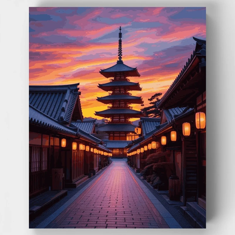 Japanese Temple at Sunset - Paint by Numbers Kit