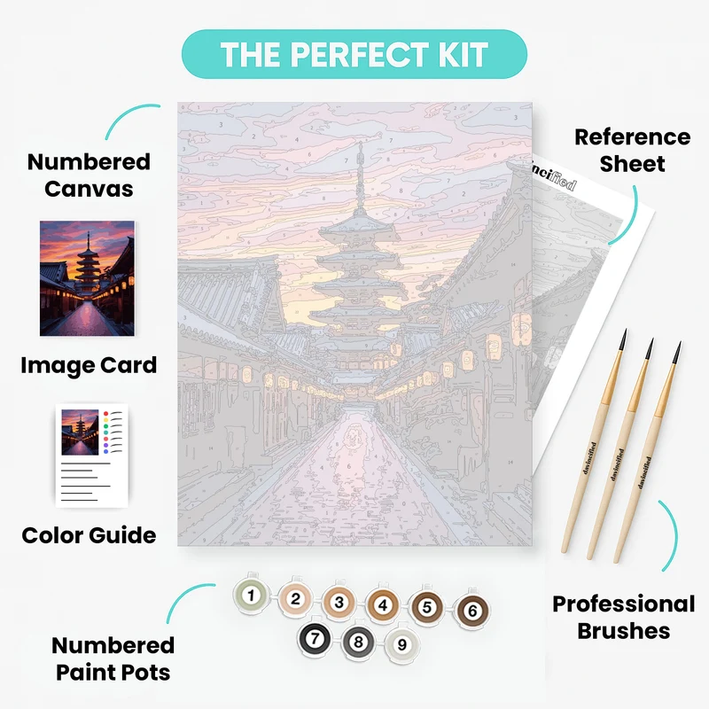 Japanese Temple at Sunset - Paint by Numbers Kit