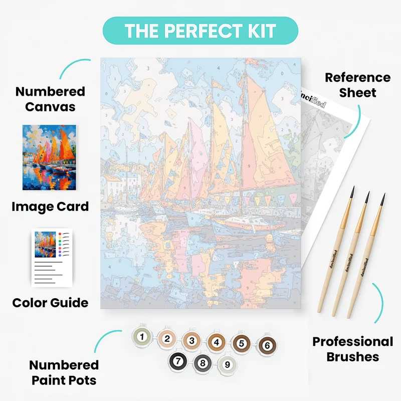 Colorful Harbor Sailboats - Paint by Numbers Kit
