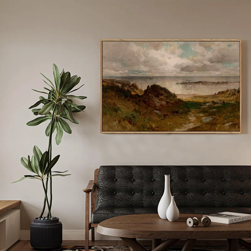Vintage Meereslandschaft Leinwandbild mit Holzrahmen 40x60 cm