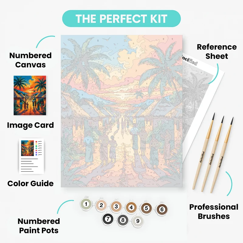Tropical Island Village Community - Paint by Numbers Kit