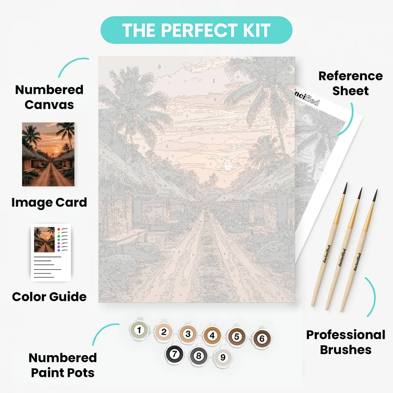 Tropical Village Sunset - Paint by Numbers Kit