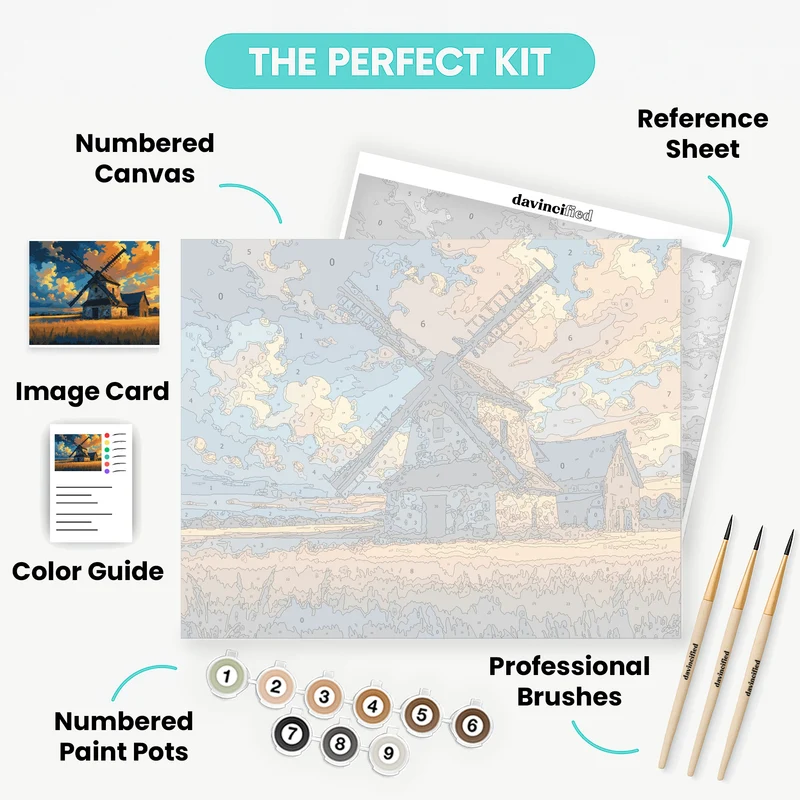 Dutch Windmill at Sunset - Paint by Numbers Kit