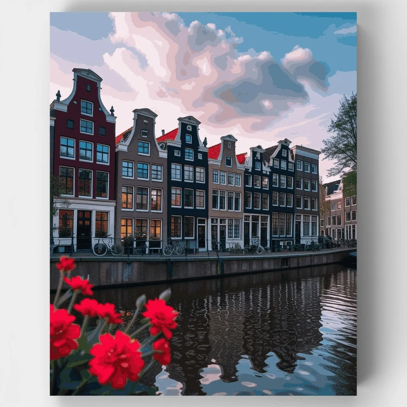 Amsterdam Canal Houses at Sunset - Paint by Numbers Kit