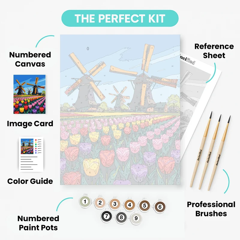 Dutch Windmills and Tulip Fields - Paint by Numbers Kit