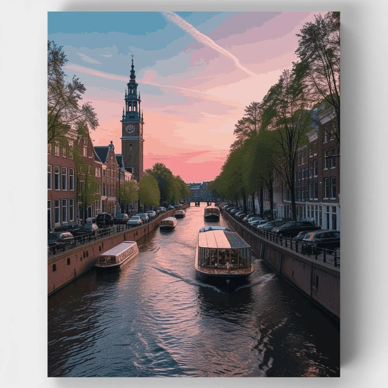 Amsterdam Canal at Sunset - Paint by Numbers Kit
